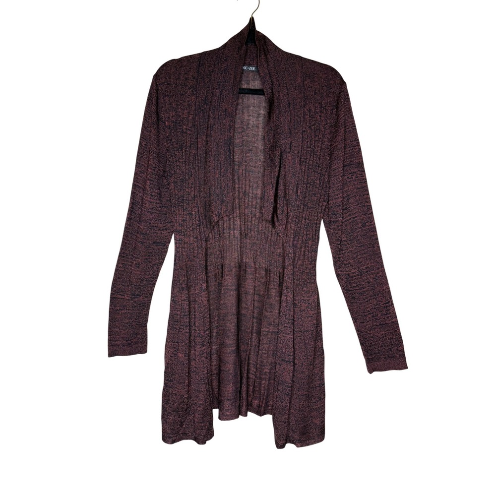 Nic+Zoe Open Cardigan Sweater Burgundy Marled Silk Blend Knit Long Size L Witchy